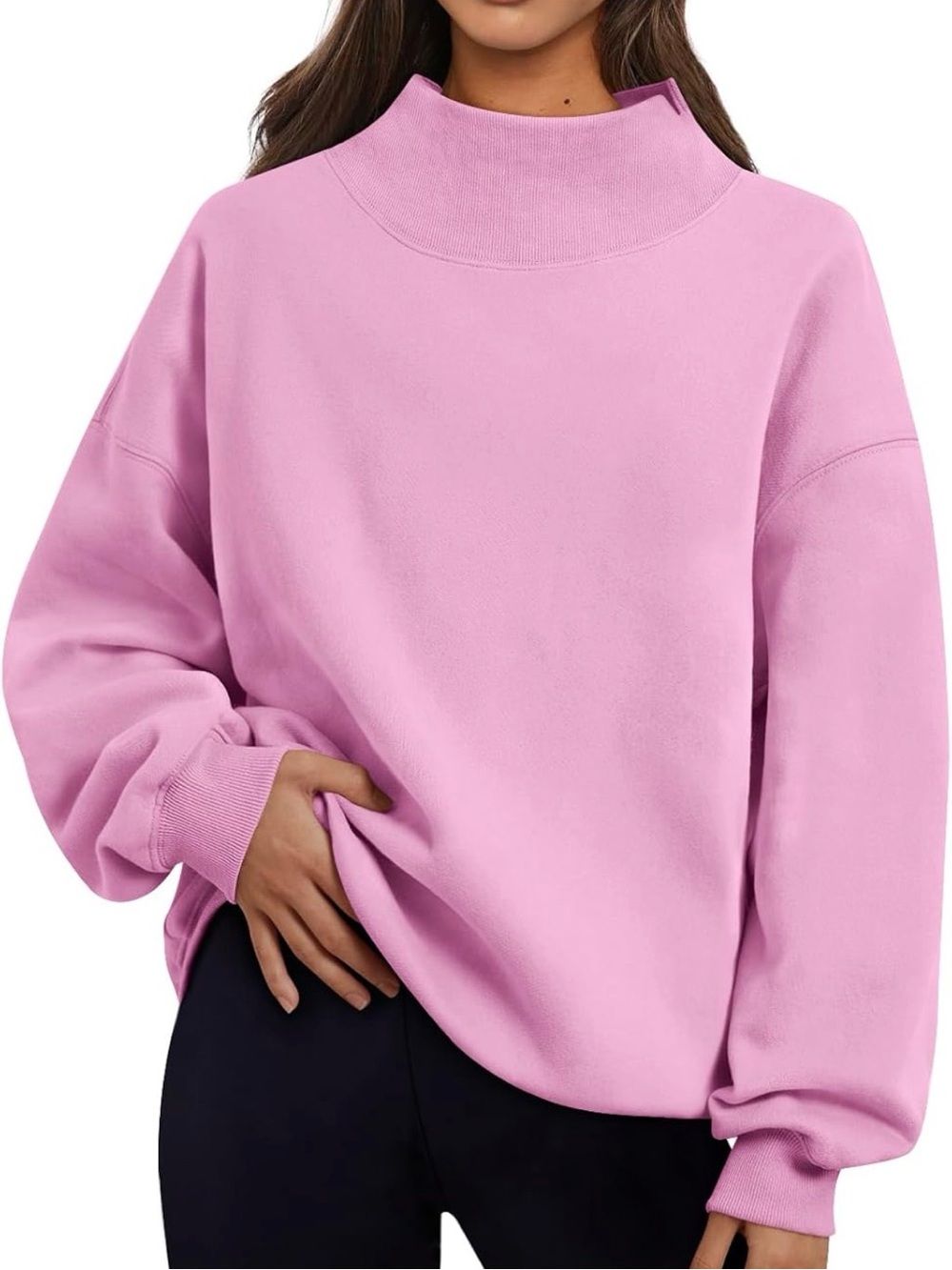 Cozy Mock Neck Sweatshirt in Light Pink
